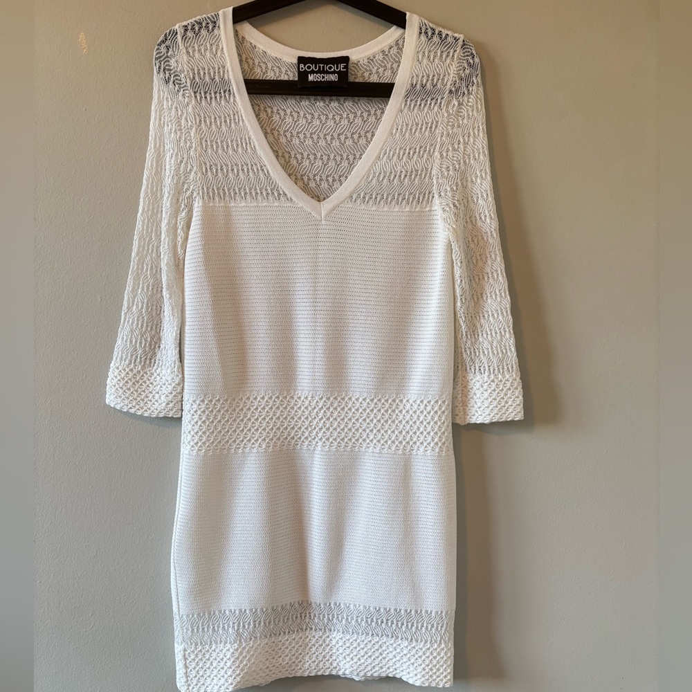 Boutique Moschino White Lace Knit Dress